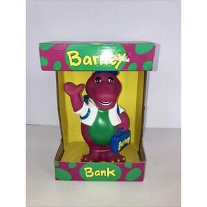 Vintage Barney Purple Dinosaur 7” Vinyl Coin Piggy Bank 1992 New In Box TV Show